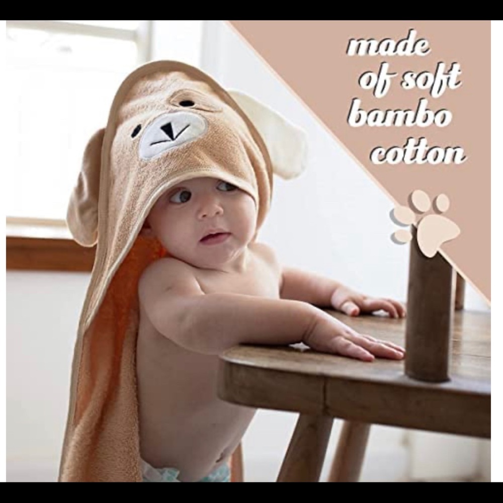 Baby Hooded Towel 100% Organic Bamboo Cotton, with Washcloth (Brown)